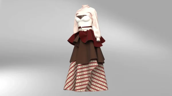 Layered dress with an Arabic Sadu print_Custom_View_1 فستان متعدد الطبقات بطبعة سدو عربي