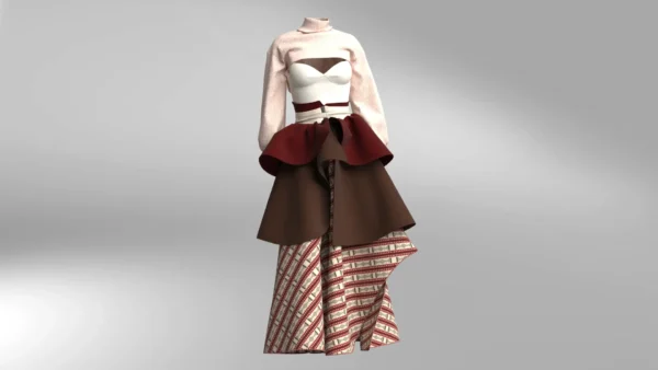 Layered dress with an Arabic Sadu print_Custom_View_2 فستان متعدد الطبقات بطبعة سدو عربي