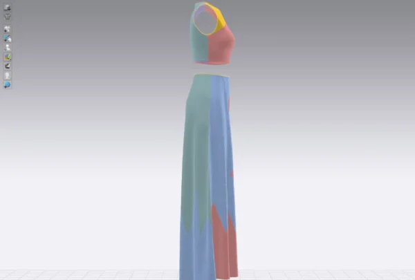 Pants and white blouse with an open belly with an Arabic Sadu print_Custom_View_17 بنطال وبلوزة بيضاء مع طباعة سدو