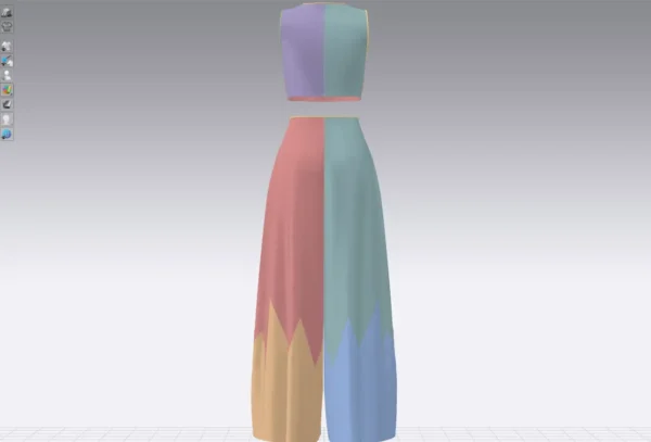 Pants and white blouse with an open belly with an Arabic Sadu print_Custom_View_18 بنطال وبلوزة بيضاء مع طباعة سدو