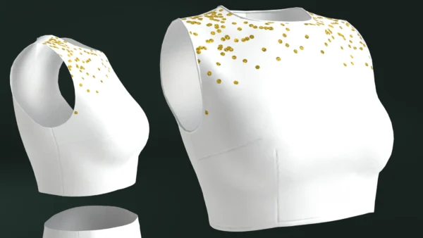 Pants and white blouse with an open belly with an Arabic Sadu print_Custom_View_3 بنطال وبلوزة بيضاء مع طباعة سدو