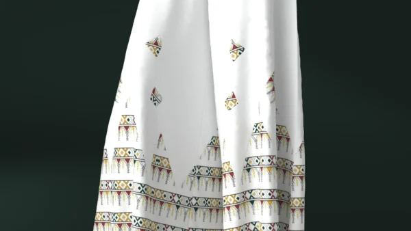Pants and white blouse with an open belly with an Arabic Sadu print_Custom_View_4 بنطال وبلوزة بيضاء مع طباعة سدو