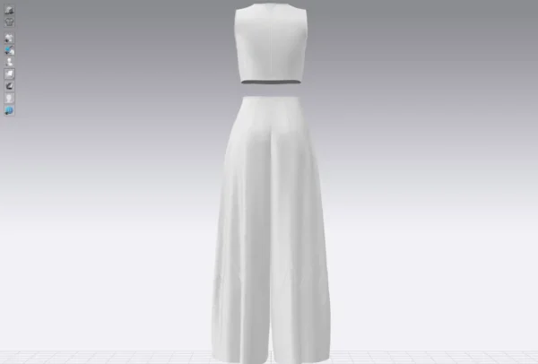 Pants and white blouse with an open belly with an Arabic Sadu print_Custom_View_8 بنطال وبلوزة بيضاء مع طباعة سدو