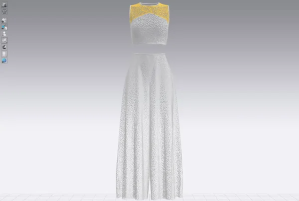 Pants and white blouse with an open belly with an Arabic Sadu print_Custom_View_9 بنطال وبلوزة بيضاء مع طباعة سدو