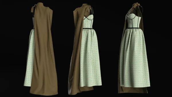 فستان نسائي أخضر مع وشاح بني