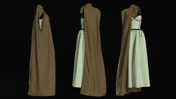 فستان نسائي أخضر مع وشاح بني