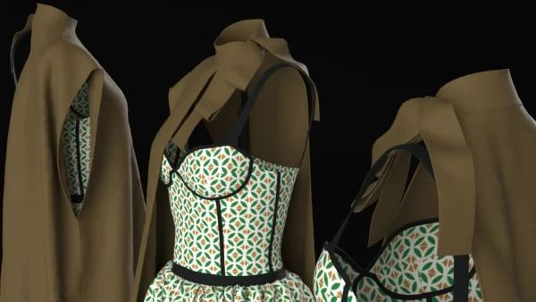 فستان نسائي أخضر مع وشاح بني