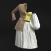 Yellow and white dress with half jacket_Custom_View_1 فستان أصفر وأبيض مع نصف سترة