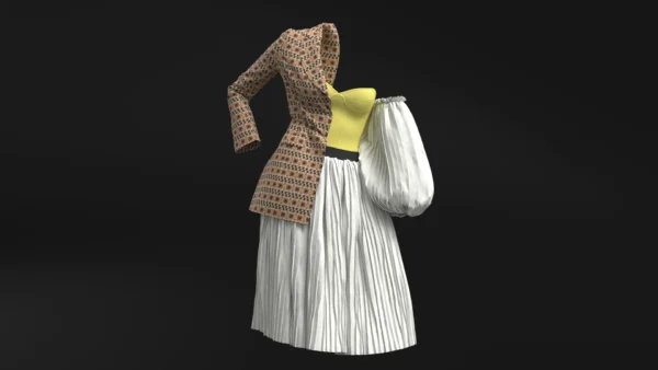 Yellow and white dress with half jacket_Custom_View_1 فستان أصفر وأبيض مع نصف سترة
