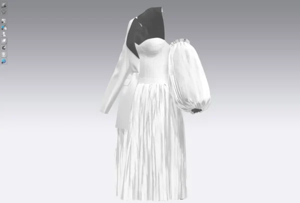 Yellow and white dress with half jacket_Custom_View_10 فستان أصفر وأبيض مع نصف سترة