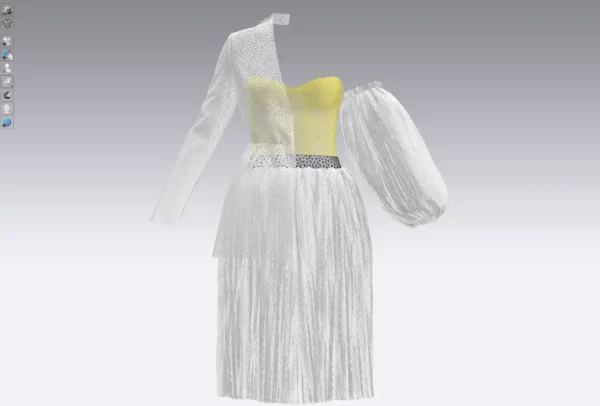 Yellow and white dress with half jacket_Custom_View_14 فستان أصفر وأبيض مع نصف سترة