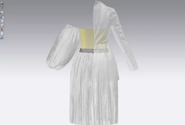 Yellow and white dress with half jacket_Custom_View_19 فستان أصفر وأبيض مع نصف سترة