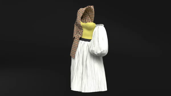 Yellow and white dress with half jacket_Custom_View_3 فستان أصفر وأبيض مع نصف سترة