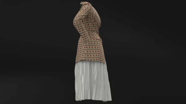 Yellow and white dress with half jacket_Custom_View_4 فستان أصفر وأبيض مع نصف سترة