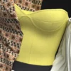 Yellow and white dress with half jacket_Custom_View_5 فستان أصفر وأبيض مع نصف سترة