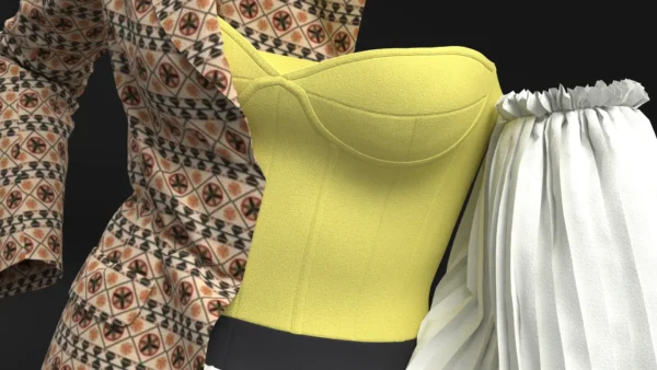 Yellow and white dress with half jacket_Custom_View_5 فستان أصفر وأبيض مع نصف سترة