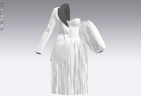 Yellow and white dress with half jacket_Custom_View_7 فستان أصفر وأبيض مع نصف سترة