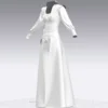 جمبسوت نسائي بزخارف بنية وأكمام بيضاء