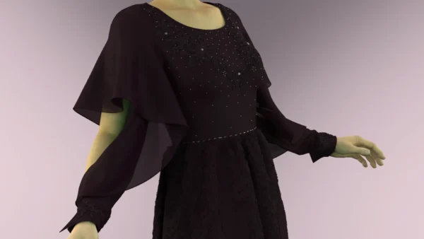 فستان سهرة عنابي مرصع بالجواهر مع دانتيل