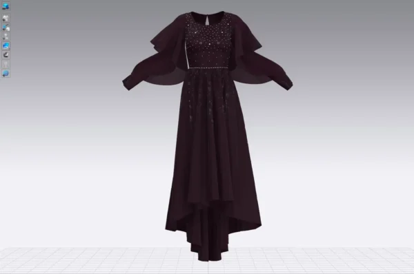 Burgundy Jeweled Evening Dress With Lace_16 فستان سهرة عنابي مرصع بالجواهر مع دانتيل