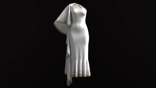 White dress with copper sequins_Custom_View_1 فستان أبيض مع ترتر نحاسي