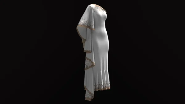 White dress with copper sequins_Custom_View_2 فستان أبيض مع ترتر نحاسي