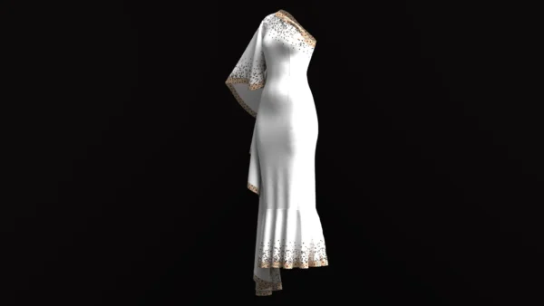 White dress with copper sequins_Custom_View_3 فستان أبيض مع ترتر نحاسي