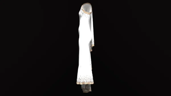 White dress with copper sequins_Custom_View_5 فستان أبيض مع ترتر نحاسي