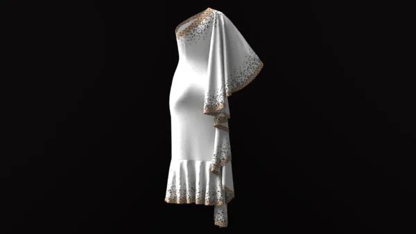 White dress with copper sequins_Custom_View_6 فستان أبيض مع ترتر نحاسي