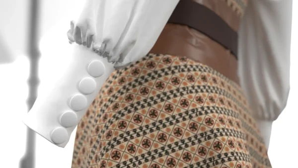 جمبسوت نسائي بزخارف بنية وأكمام بيضاء