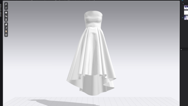 فستان بدون أكتاف مع طبعة بورتريه – CLO3D