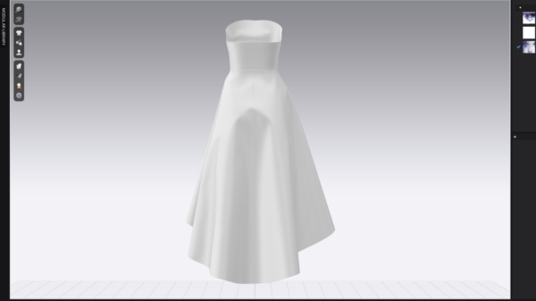 فستان بدون أكتاف مع طبعة بورتريه – CLO3D