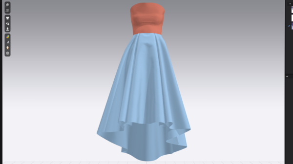 فستان بدون أكتاف مع طبعة بورتريه – CLO3D