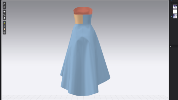 فستان بدون أكتاف مع طبعة بورتريه – CLO3D