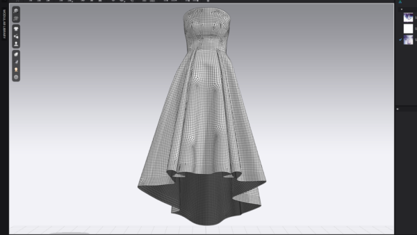 فستان بدون أكتاف مع طبعة بورتريه – CLO3D