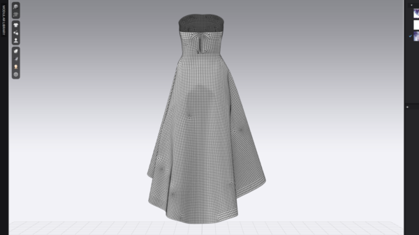 فستان بدون أكتاف مع طبعة بورتريه – CLO3D