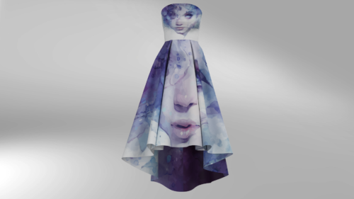 فستان بدون أكتاف مع طبعة بورتريه – CLO3D