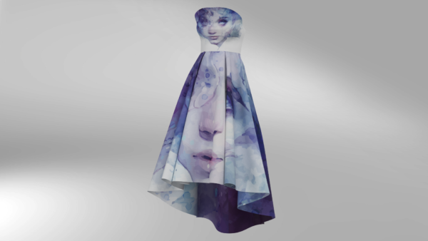 فستان بدون أكتاف مع طبعة بورتريه – CLO3D