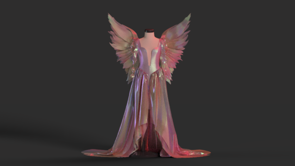 Iridescent Winged Evening Gown_Custom_View_1 فستان سهرة بأجنجة ملون - CLO3D