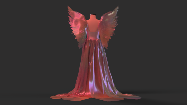 Iridescent Winged Evening Gown_Custom_View_2 فستان سهرة بأجنجة ملون - CLO3D