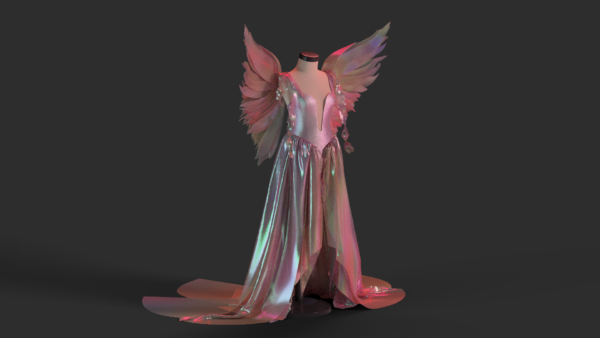 Iridescent Winged Evening Gown_Custom_View_3 فستان سهرة بأجنجة ملون - CLO3D