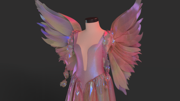 Iridescent Winged Evening Gown_Custom_View_4 فستان سهرة بأجنجة ملون - CLO3D