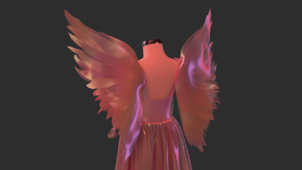 Iridescent Winged Evening Gown_Custom_View_5 فستان سهرة بأجنجة ملون - CLO3D