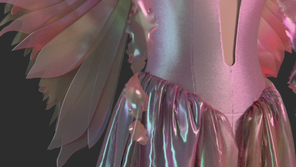 Iridescent Winged Evening Gown_Custom_View_6 فستان سهرة بأجنجة ملون - CLO3D